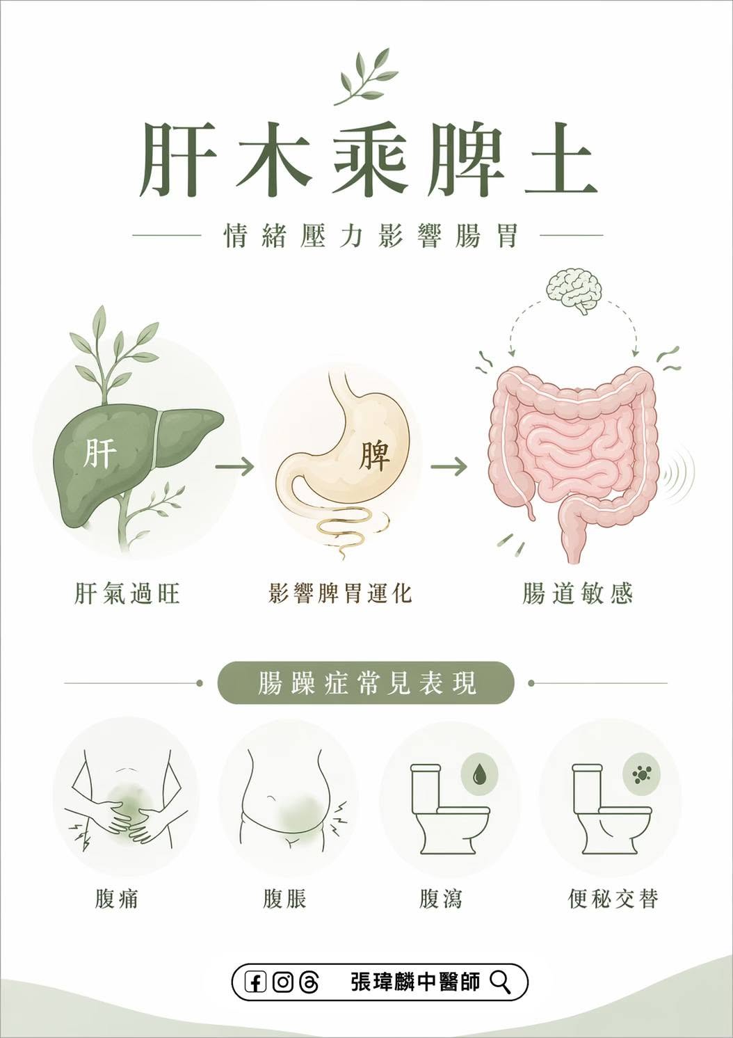 情緒壓力與腸胃不適的中醫概念及腸躁症常見表現整理圖
